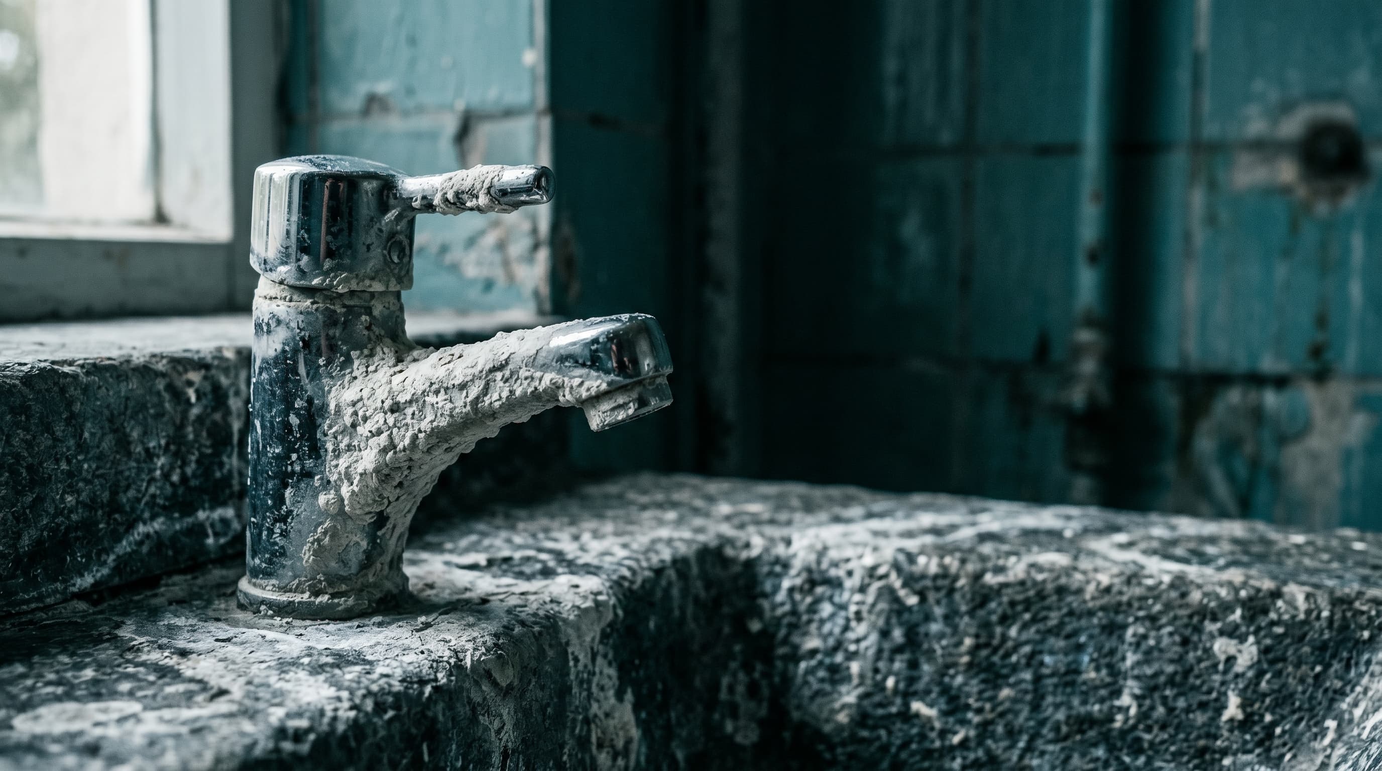 Limescale deposits on a tap, hard water in Luxembourg